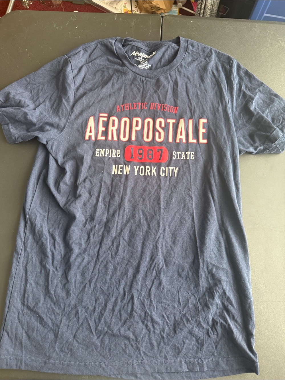Aeropostale Navy Short-Sleeve Tee with Red & White Graphic